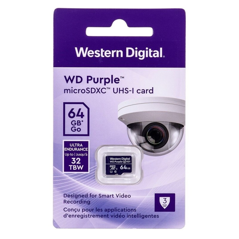 Memoria Micro SD WD Purple, 64GB, Clase 10, Clase de velocidad UHS 1 (U1) WDD064G1P0C